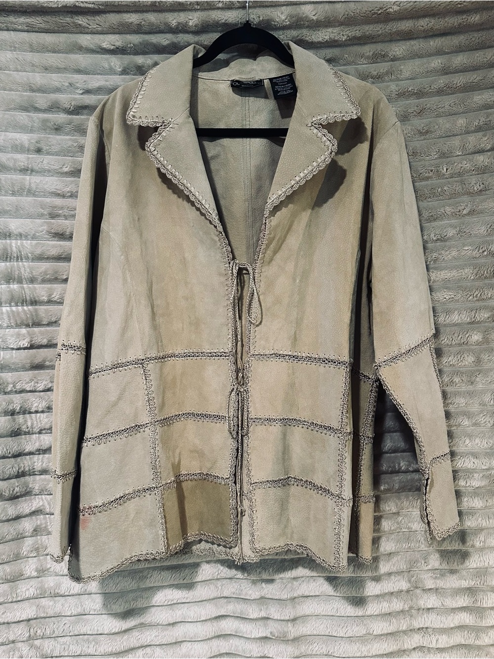 Vintage tan leather patchwork outbrooks Jacket with Tie Front
